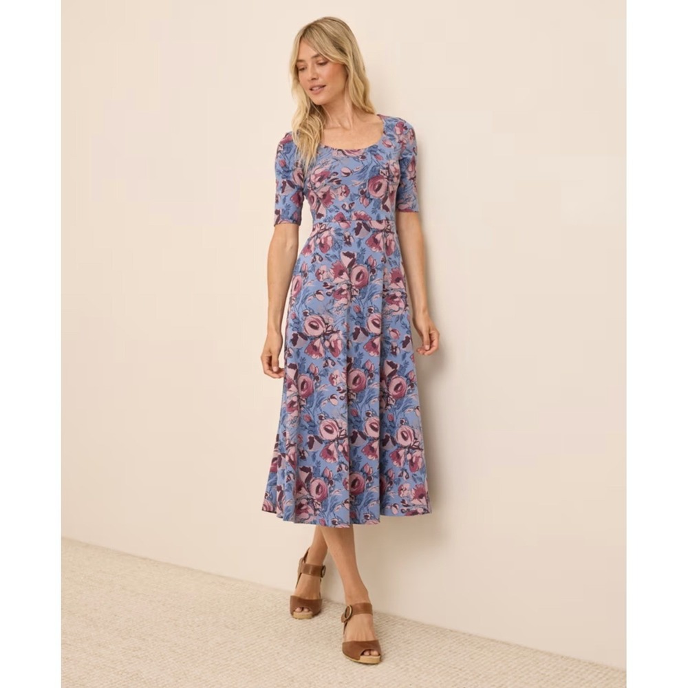 Pact Women's Fit & Flare Signature Scoop Dress in Gathered Joy Floral Size L